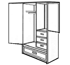 Woodcrest Wardrobe Chest w/Double Door, 1 Large Bottom Drawer, 3 Drawers on Right Side, Interior Shelf & Clothes Rod