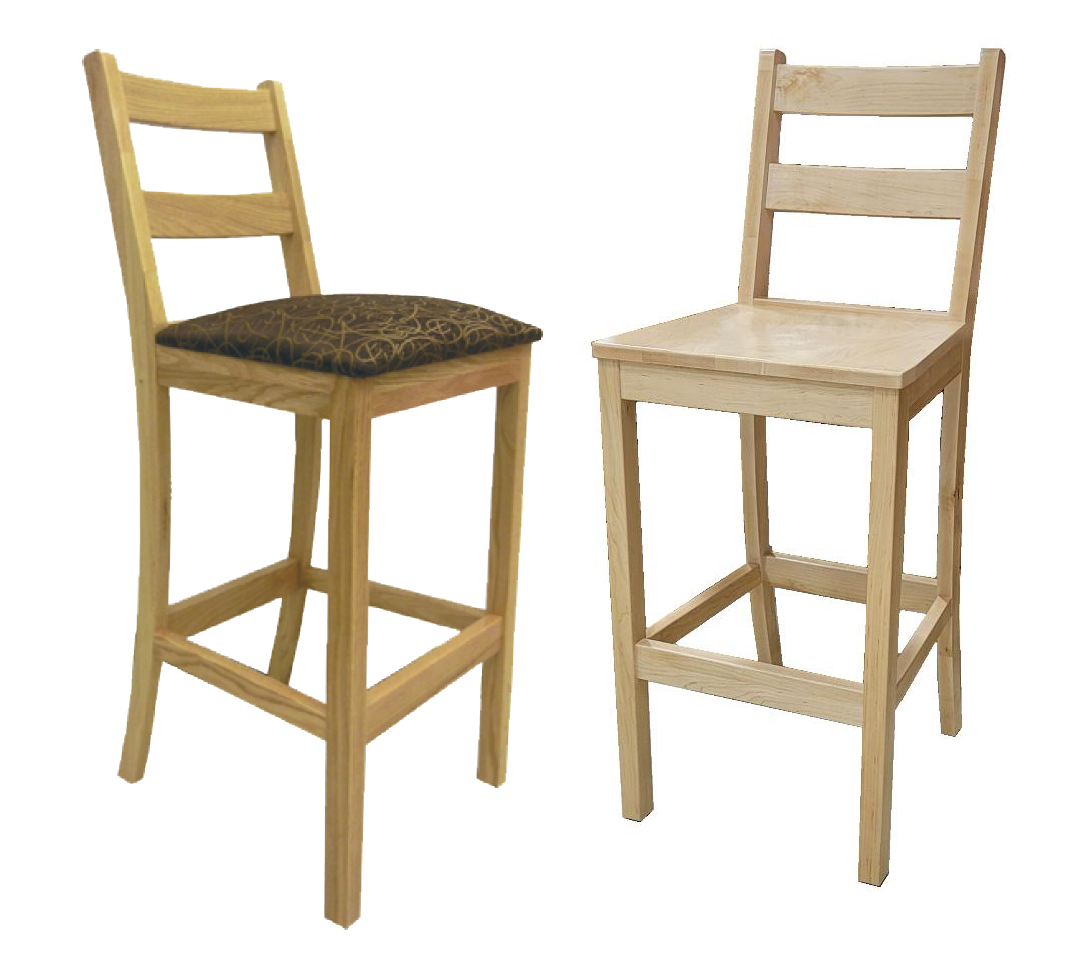 Ladderback Stool w/Wood & Upholstered Seat, Various Heights