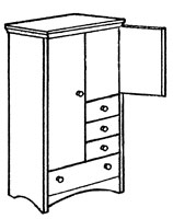 Shaker Wardrobe Chest w/Double Door, 1 Large Bottom Drawer, 3 Drawers on Right Side, Interior Shelf & Clothes Rod,